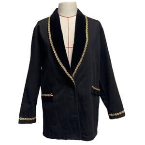 Vintage Contempo Casuals Black 1 Button Blazer, velvet & gold trim size small